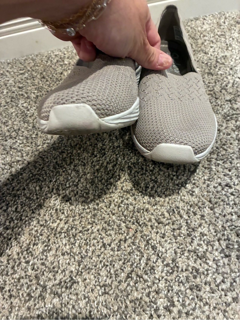 Skechers Slip-On Knit Sneakers in Light Taupe - Picture 3 of 9